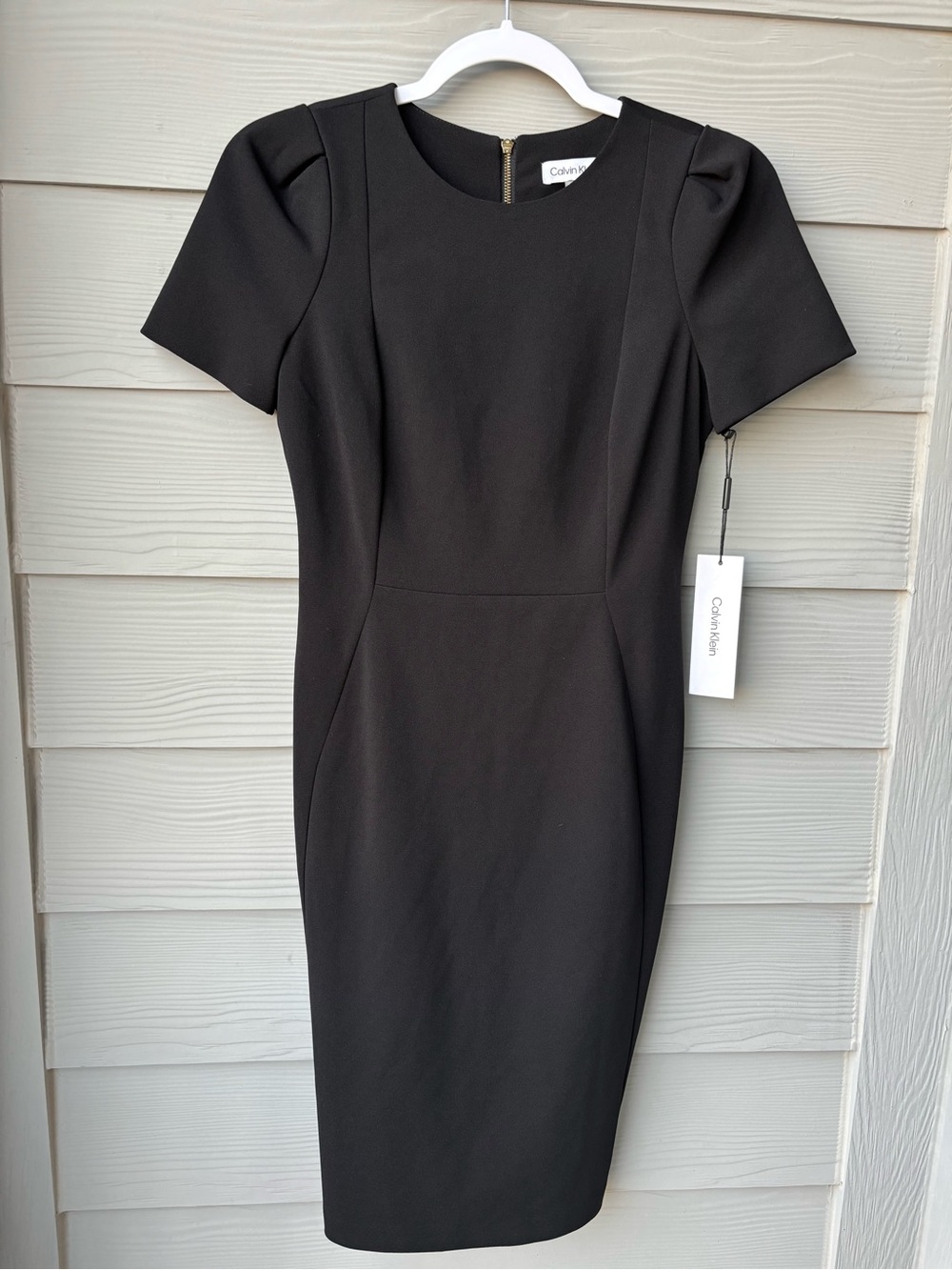 Calvin Klein Black Puff Sleeve Sheath Dress Size 4 NWT
